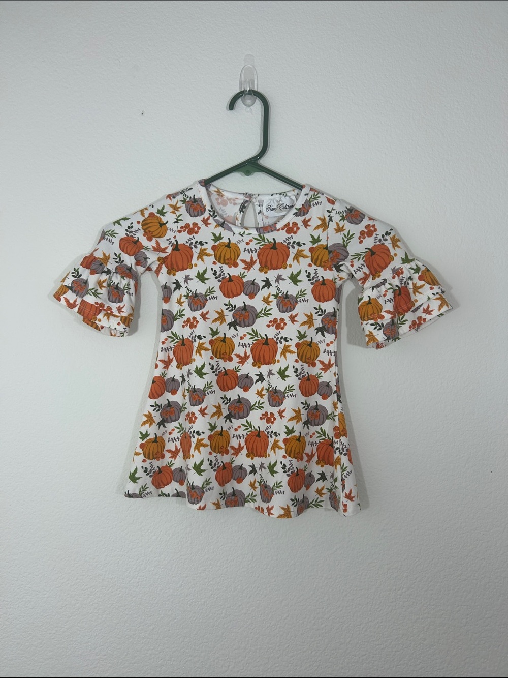 Rare Editions White Dress with Orange Pumpkin Print